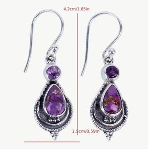 Boho Vintage Silver Amethyst Purple Drop Earrings NEW!